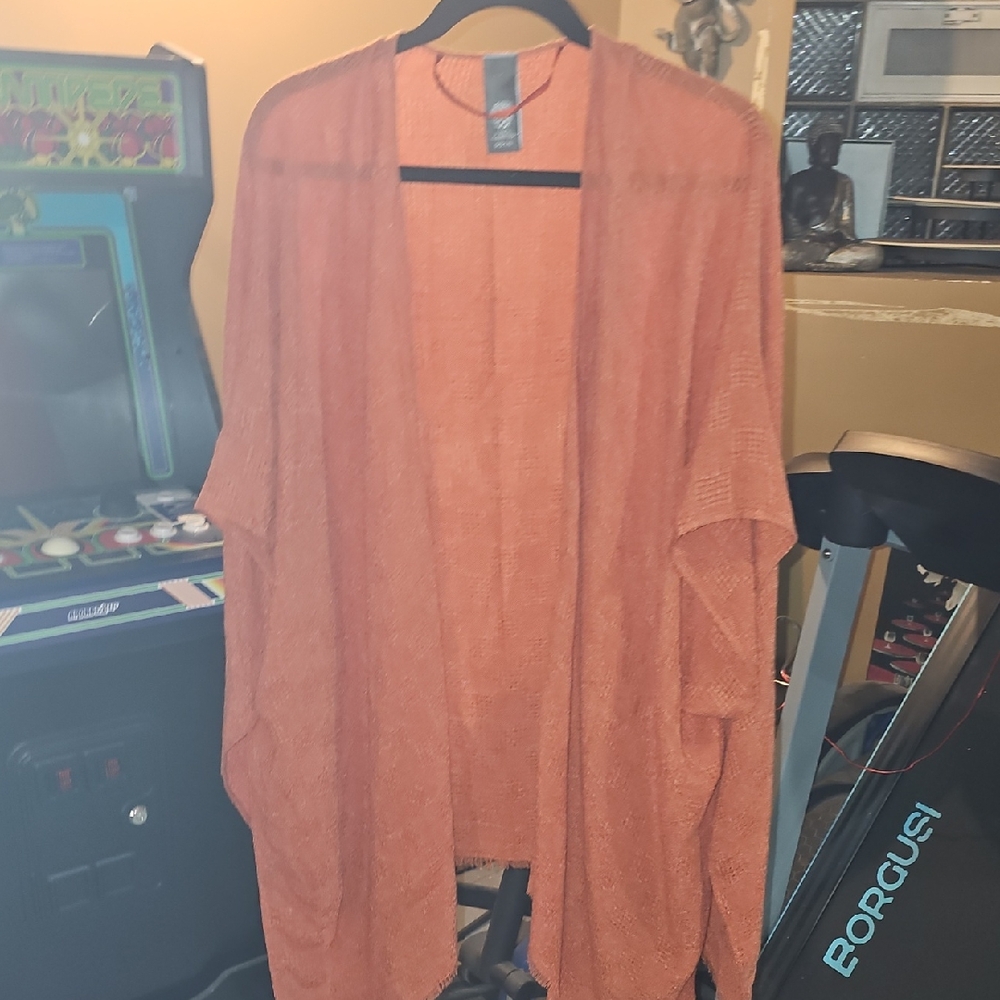 Vince Camuto Cozy Orange Open-Front Cardigan